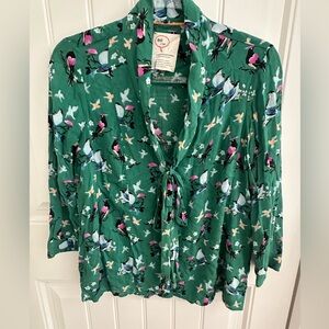 Anthropologie Green Blouse Tie Front 3/4 Sleeve
